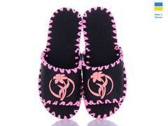 Women's felt slippers 255 black, Economy, 36/37, Open, Felt, Flowers