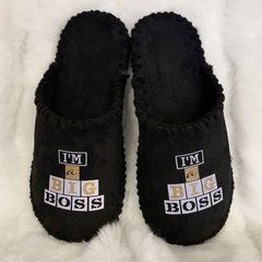 чорні велюрові капці з написом I`m a big boss