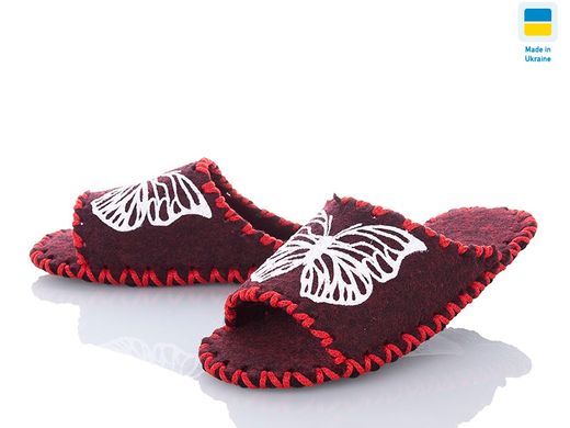 Women's felt slippers 259 bordo, 36/37, Economy, VENDS, Female, Felt, Spring/Summer, Open, Butterflies