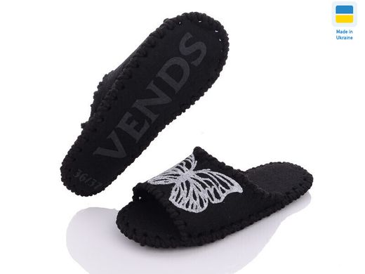 Women's felt slippers 259 black, 36/37, Economy, VENDS, Female, Felt, Spring/Summer, Open, Butterflies