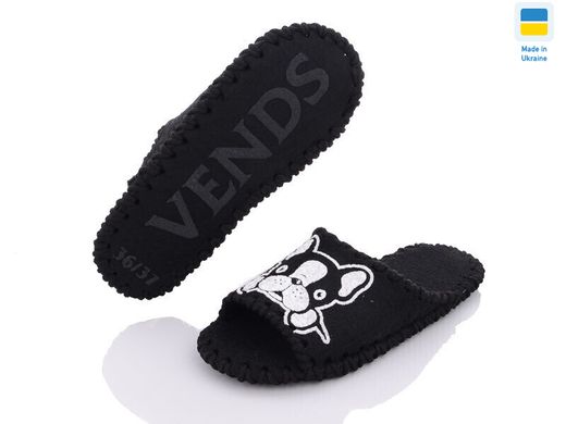 Women's felt slippers 268 black, 36/37, Economy, VENDS, Female, Felt, Spring/Summer, Open, Dogs