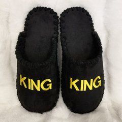 велюрові чорні капці з вишивкою King