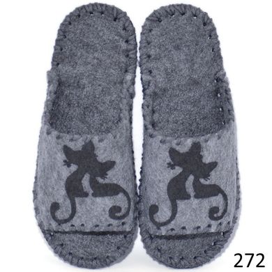 Women's felt slippers 272 gray, 36/37, Economy, VENDS, Female, Felt, Spring/Summer, Open, Cats