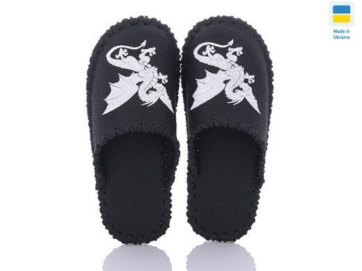Men's felt slippers 347 black, Economy, 40/41, Close, Felt, Dragons